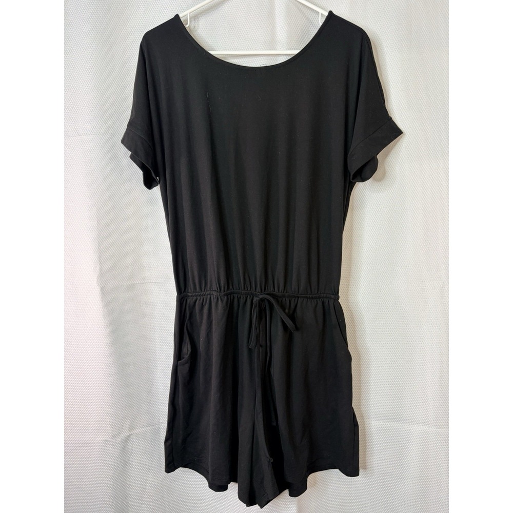 Zenana Black Crewneck Loose Short Sleeve One Piece Romper Large